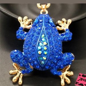 New Betsey Johnson Blue Cute Frog Crystal Necklace